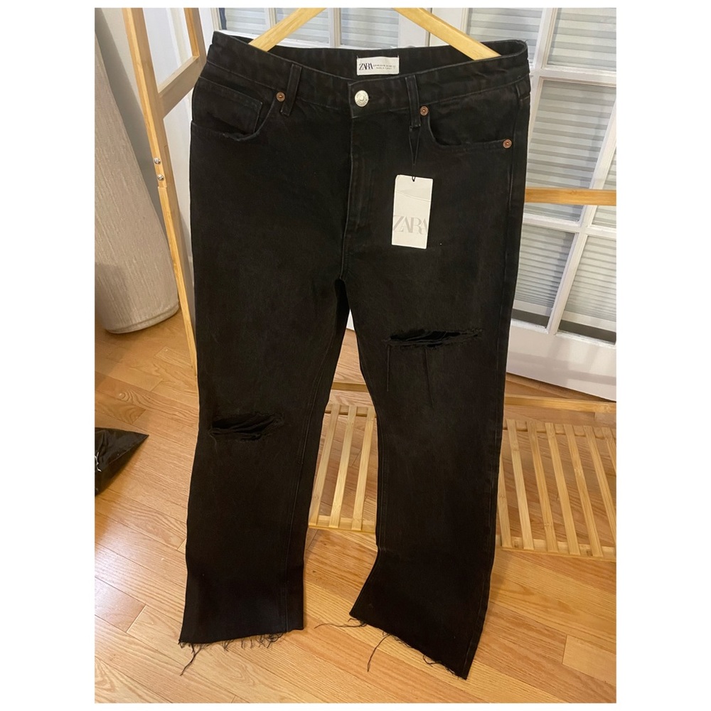 Zara Black Wide Leg Ripped Jeans